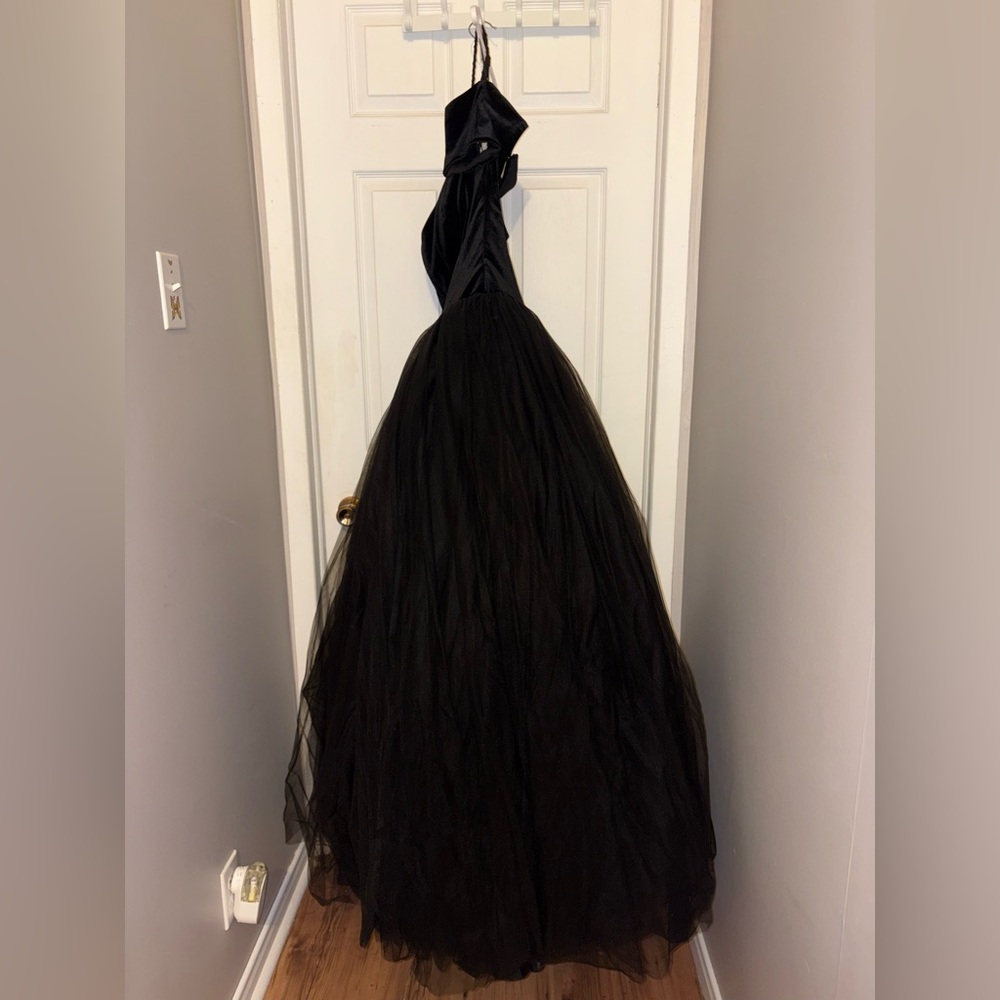 Black Velvet Princess Style Backless Prom Dress - Picture 7 of 14